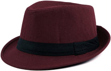 Load image into Gallery viewer, Men&#39;s Burgundy Fedora Panama Jazz Hat