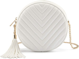 Fashion Gold PU leather Circle Crossbody Bag With Chain And Tassel