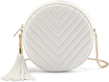 Load image into Gallery viewer, Fashion Black PU leather Circle Crossbody Bag With Chain And Tassel