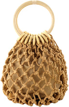 Load image into Gallery viewer, Mini Clutch Top Handle Bucket Drawstring Net Bag Pouch Handbag - Light Khaki