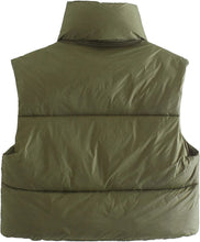 Load image into Gallery viewer, Women&#39;s Quilted Padded Army Green Cropped Puffer Vest