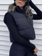 Load image into Gallery viewer, Women&#39;s Quilted Padded Black Cropped Puffer Vest