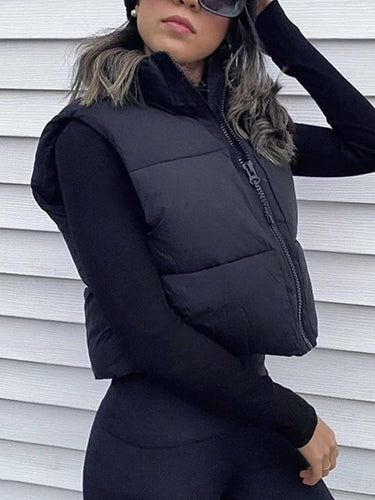 Women's Quilted Padded Black Cropped Puffer Vest