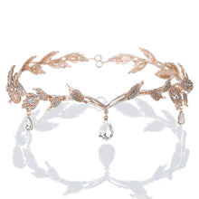 Load image into Gallery viewer, Crystal Leaf Rose Gold Rhinestone Forehead Band