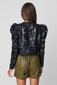 Sequence Puff Sleeve Black Cropped Open Blazer