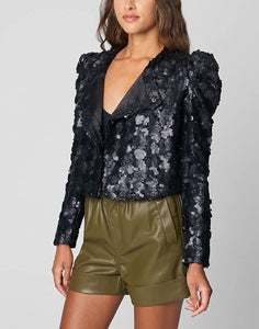 Sequence Puff Sleeve Black Cropped Open Blazer