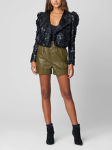Load image into Gallery viewer, Sequence Puff Sleeve Black Cropped Open Blazer
