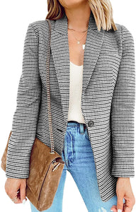 Ruffle Brown Office Casual Blazers Long Sleeve Open Front Work Blazer Jacket