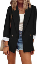 Load image into Gallery viewer, Black Office Casual Long Sleeve Open Front Work Blazer Jacket