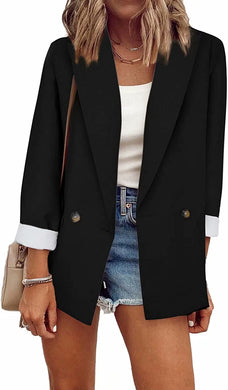 Black Office Casual Long Sleeve Open Front Work Blazer Jacket
