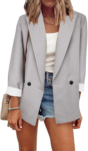 Light Gray Office Long Sleeve Open Front Work Blazer Jacket