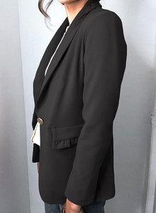 Black Office Casual Long Sleeve Open Front Work Blazer Jacket