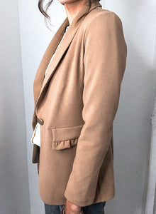 Mocha Brown Office Casual Long Sleeve Open Front Work Blazer Jacket