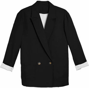 Black Office Casual Long Sleeve Open Front Work Blazer Jacket