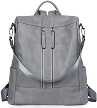 Load image into Gallery viewer, Purse Leather Grey Anti-theft Travel Backpack