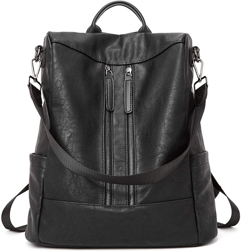 Purse Leather Black Anti-theft Travel Backpack