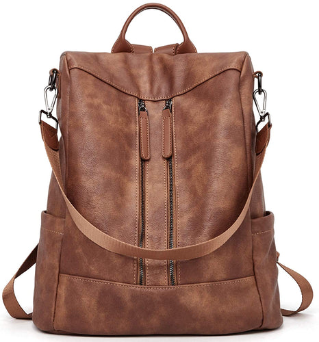 Purse Leather Brown Anti-theft Travel Backpack