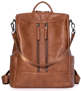 Purse Leather Beige/Brown Anti-theft Travel Backpack