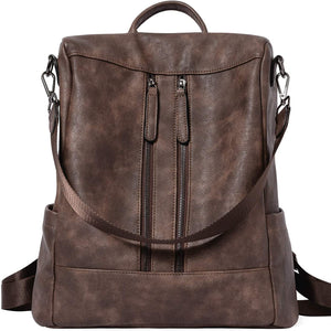 Purse Leather Brown Anti-theft Travel Backpack