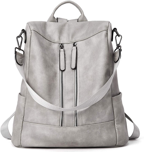 Purse Leather Grey Anti-theft Travel Backpack