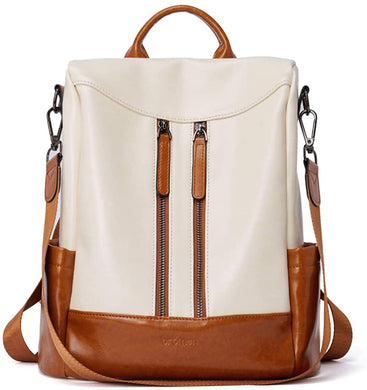 Purse Leather Beige/Brown Anti-theft Travel Backpack