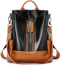 Load image into Gallery viewer, Purse Leather Black/Brown Anti-theft Travel Backpack