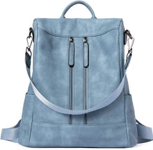 Load image into Gallery viewer, Purse Leather Blue Anti-theft Travel Backpack