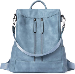 Purse Leather Blue Anti-theft Travel Backpack