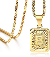 Load image into Gallery viewer, Gold Plated Square Capital Initial Letter Pendant Necklace