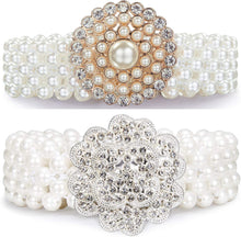 Load image into Gallery viewer, White Pearl Belt + Diamond Shining Buckle 2pcs Pearl Belts