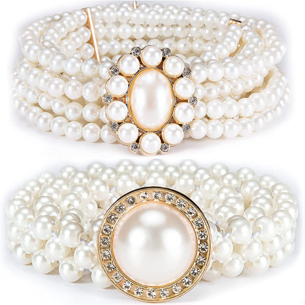 White Pearl Buckle Set 2pcs Dress Crystal Rhinestone Belt