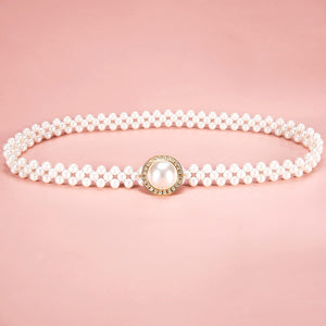 White Pearl Buckle Set 2pcs Dress Crystal Rhinestone Belt