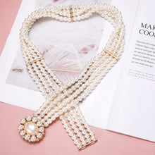 Load image into Gallery viewer, White Pearl Buckle Set 2pcs Dress Crystal Rhinestone Belt