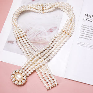 White Pearl Buckle Set 2pcs Dress Crystal Rhinestone Belt