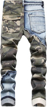 Load image into Gallery viewer, Patchwork Jeans Camo Biker Denim Pants