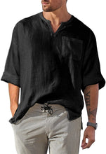 Load image into Gallery viewer, Men&#39;s Shirt Black Casual Long Sleeve V Neck Tops
