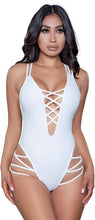 Load image into Gallery viewer, Women&#39;s Deep V-Neck Strappy High Waist White Bathing Swimsuit