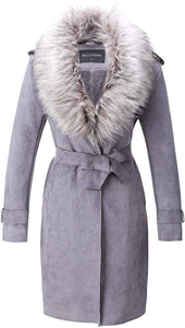 Faux Suede Long Gray Jacket Outwear Trench Coat