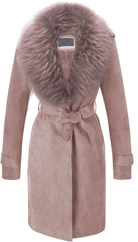 Faux Suede Long Mauve Jacket Outwear Trench Coat