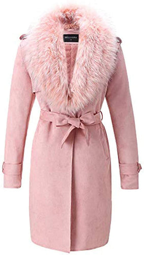 Faux Suede Long Pink Jacket Outwear Trench Coat