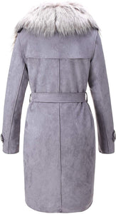 Faux Suede Long Gray Jacket Outwear Trench Coat Cardigan