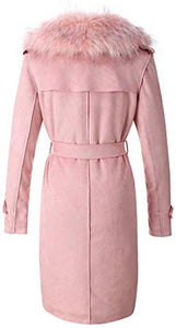 Faux Suede Long Pink Jacket Outwear Trench Coat Cardigan