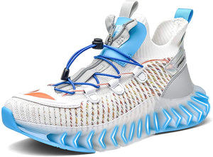 Men's White Blue Zip Sports Athletic Running Shoes