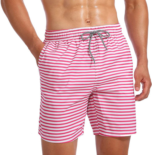 Men's Mesh Lining Quick Dry Beach Pink Stripes Short