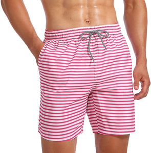 Men's Mesh Lining Quick Dry Beach Pink Stripes Short