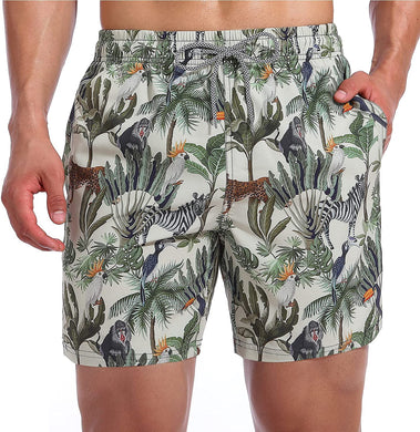 Men's Mesh Lining Quick Dry Beach Green Forests Short