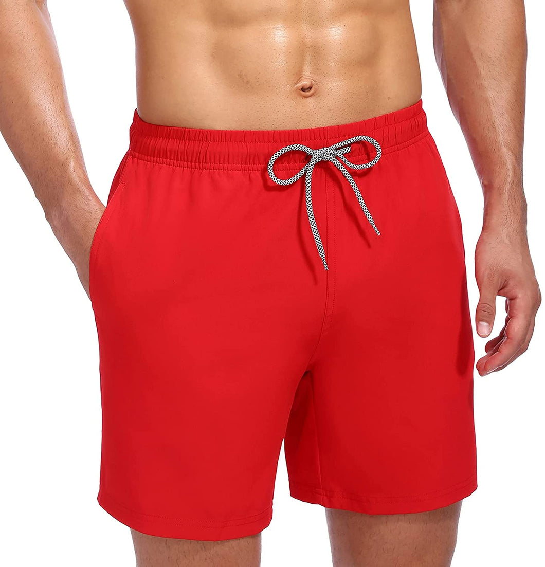 Men's Mesh Lining Quick Dry Beach Red Short