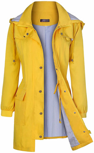 Windbreaker Yellow Lightweight Waterproof Hooded Trench Coat