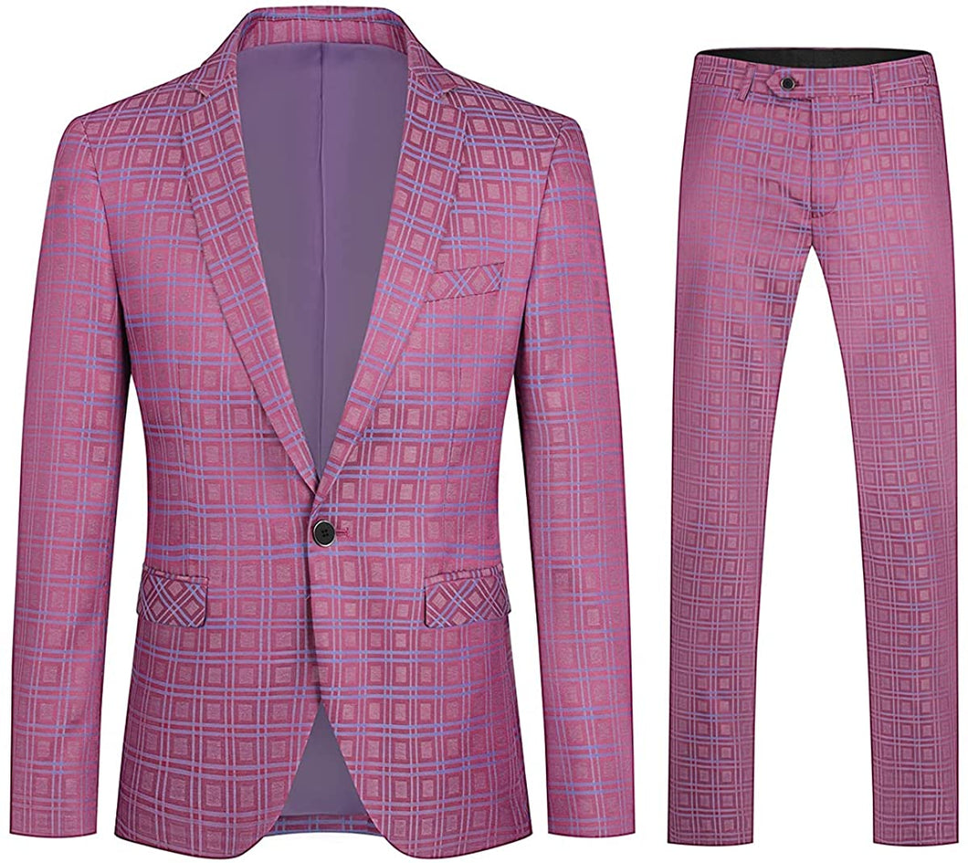 Men's Purple Printed Lapel Single Breasted 2 Pieces Suit