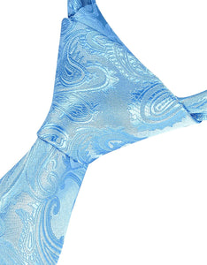 Men's Paisley Light Blue Formal Cufflink Tie Clip Set